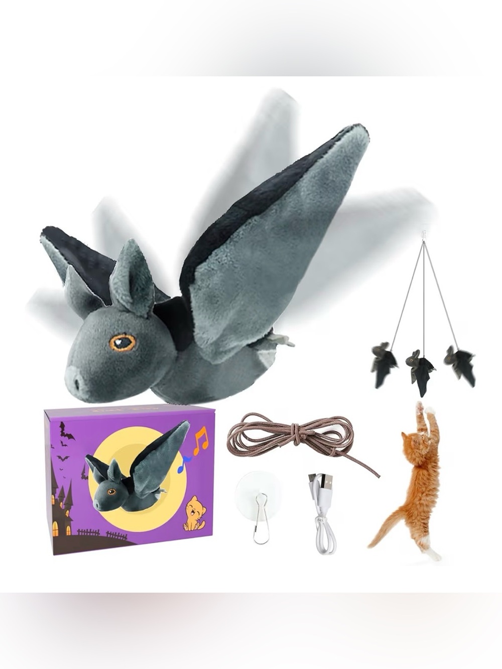 Interactive Flapping Bat Cat Toy – USB Rechargeable Cat Toy